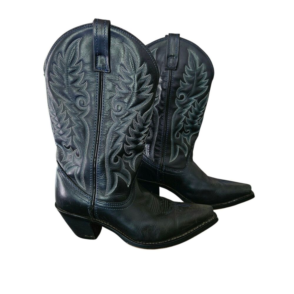 Laredo Women’s Leather Boots Black Western Classic 6.5 M Cowgirl Rodeo Festival